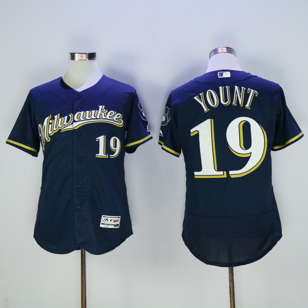 Men Milwaukee Brewers #19 Yount Blue MLB Jerseys->milwaukee brewers->MLB Jersey